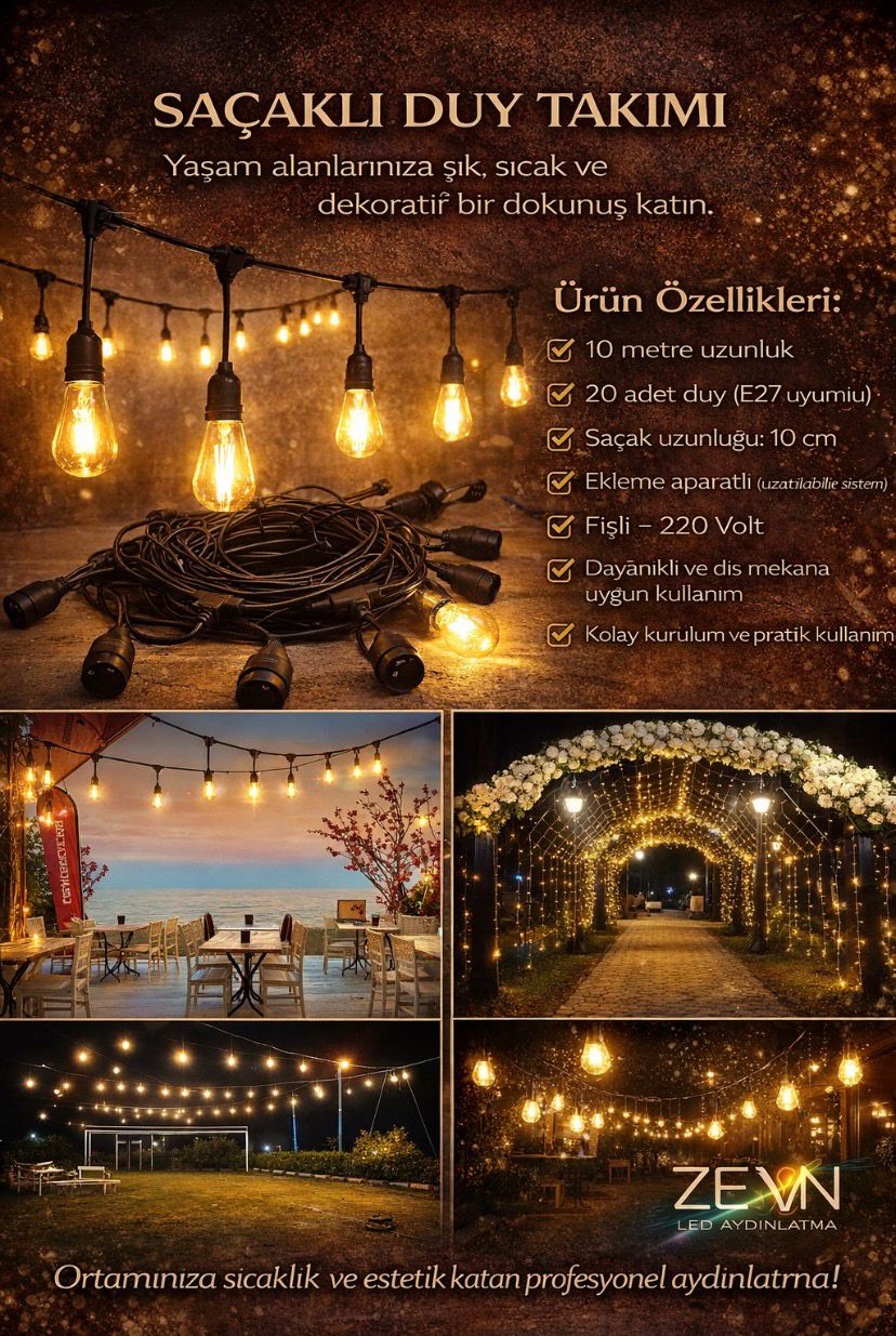 Saçaklı Duy Takımı – 10 Metre 20'li Set