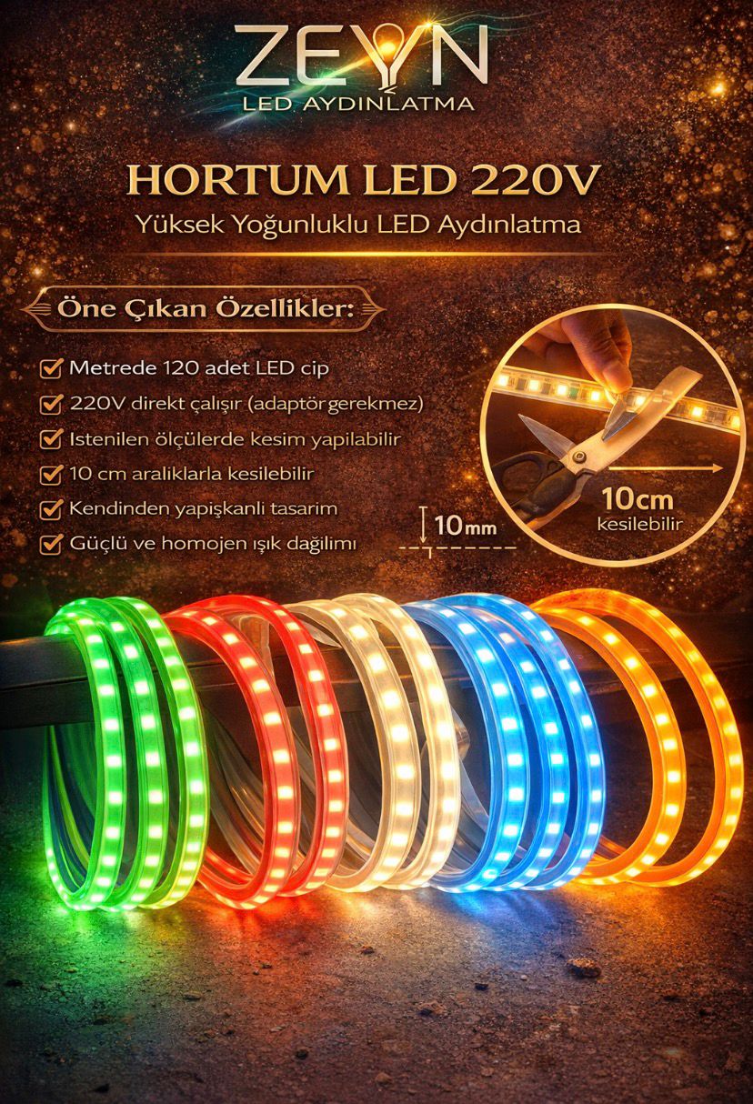 Hortum LED 220V – 10 Metre Fişli Tak Çalıştır Set