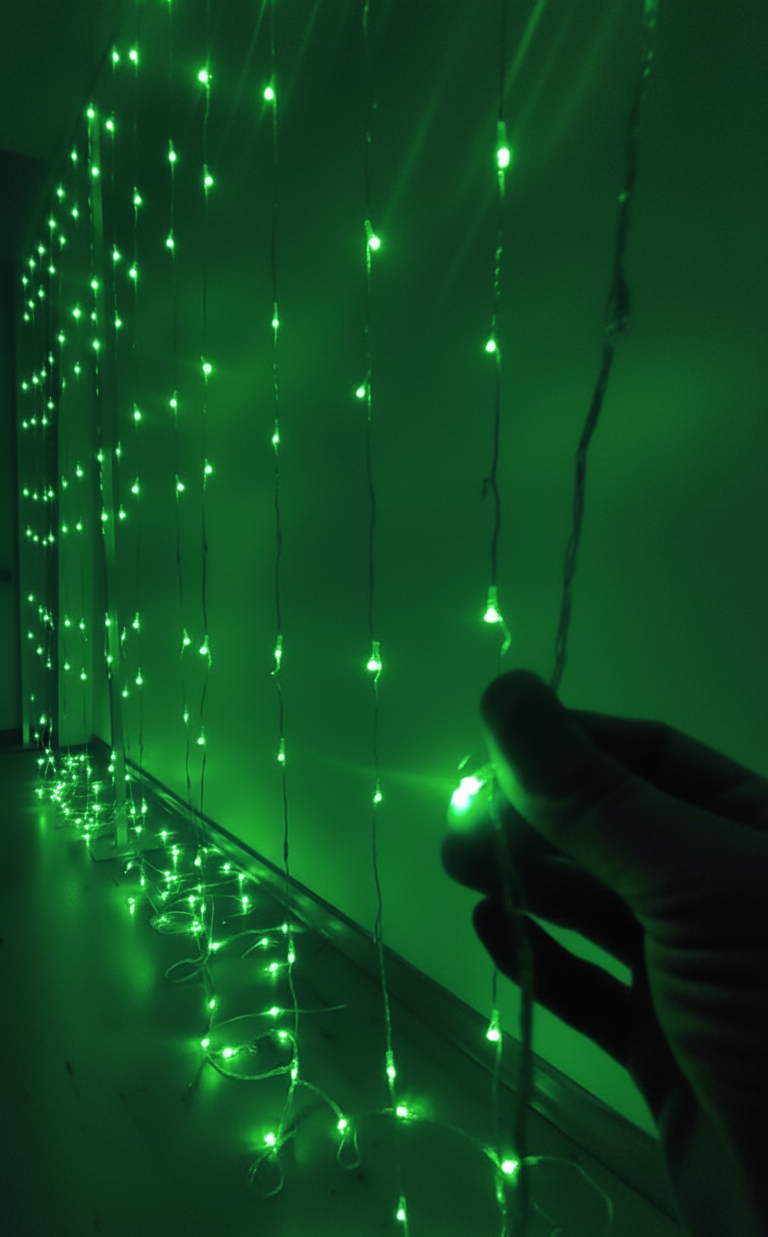 Akar LED Işık Perdesi 3x3m - Yeşil Renk - Eklemeli Fişli