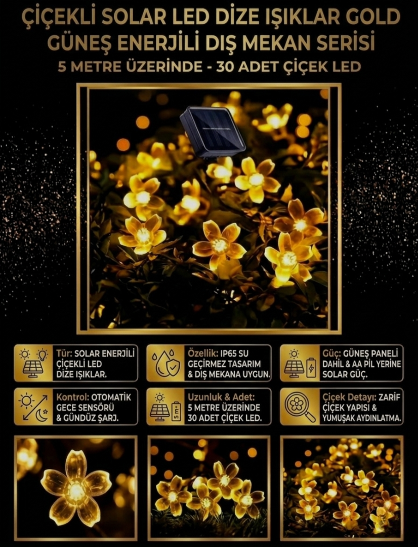 Çiçekli Solar LED Bahçe Aydınlatması - 5 Metre