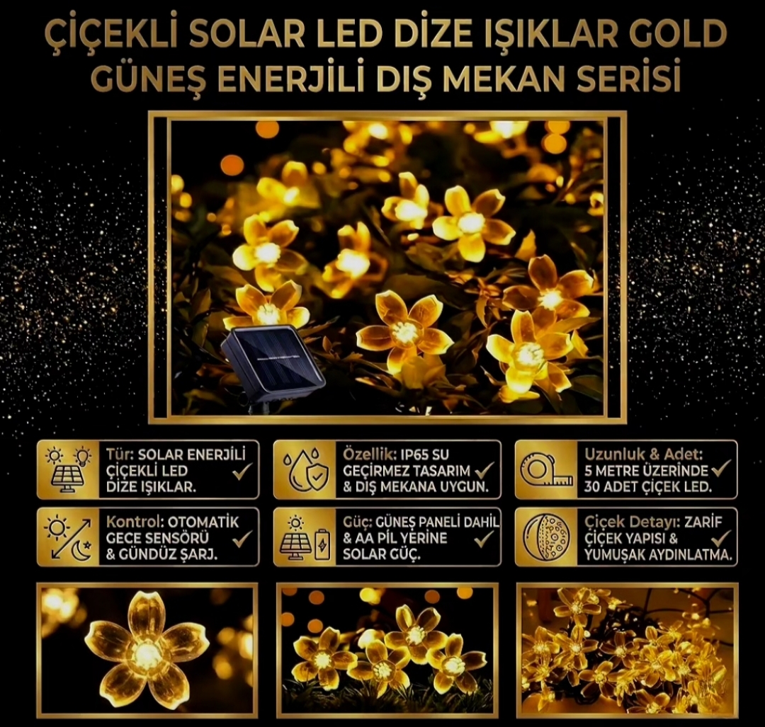 Çiçekli Solar LED Bahçe Aydınlatması - 5 Metre