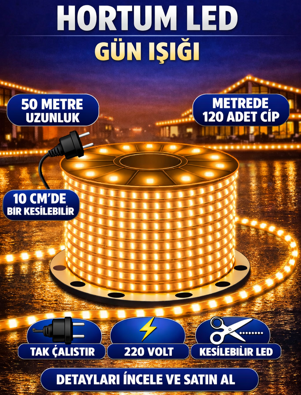 Hortum LED 50 Metre Gün Işığı Dış Mekan