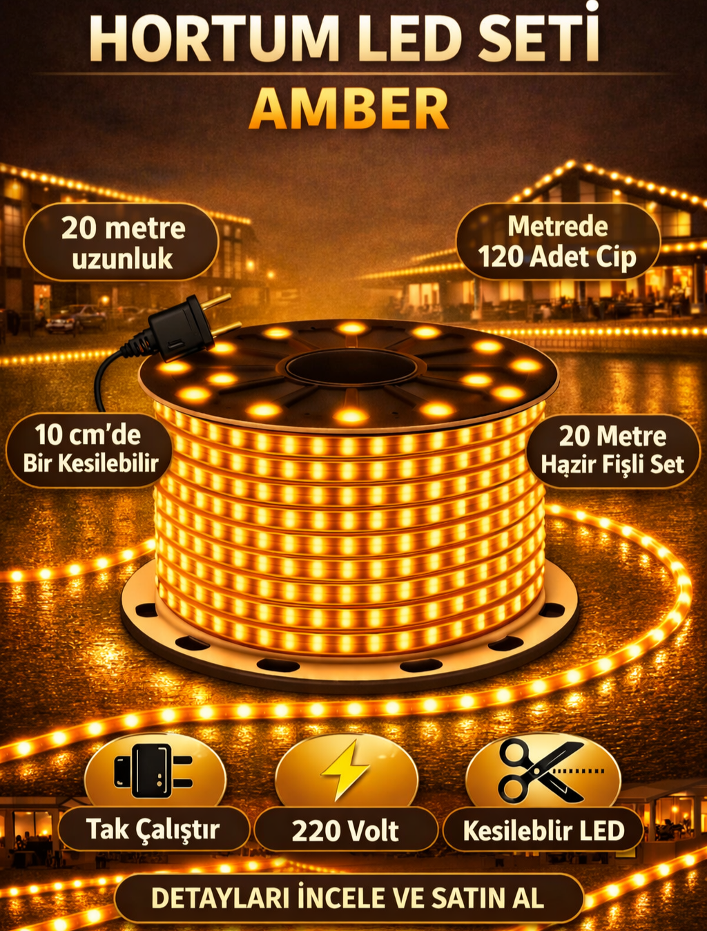 Hortum Led Seti Amber 20 Metre