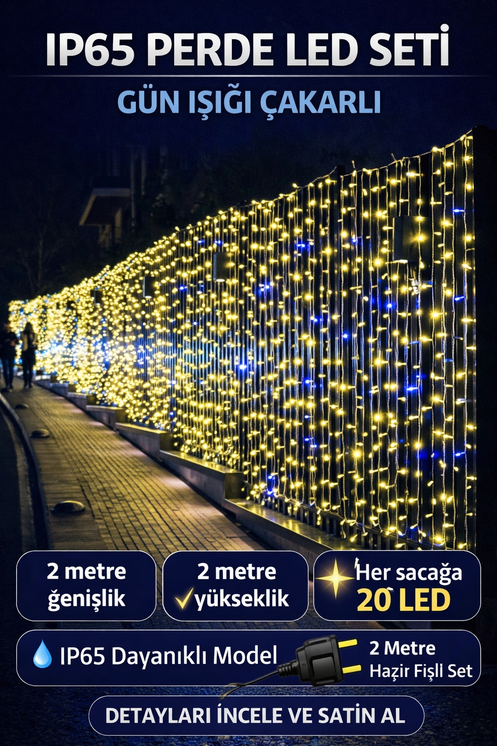 IP65 Perde LED Çakarlı Dış Mekan Aydınlatma