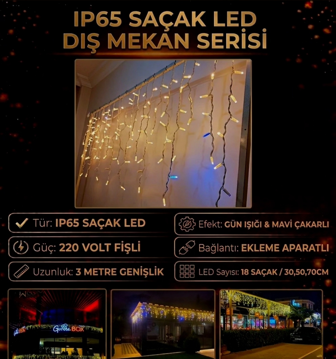 IP65 Saçak LED Dış Mekan Aydınlatma – 3 Metre Gün Işığı Mavi Çakarlı Seri