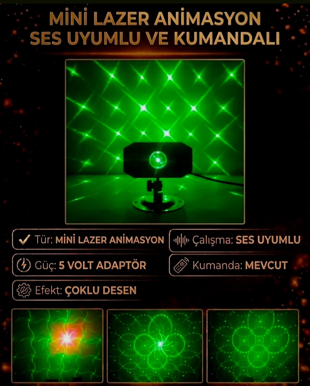 Mini Lazer Animasyon Ses Sensörlü ve Uzaktan Kumandalı Sahne Aydınlatma Sistemi